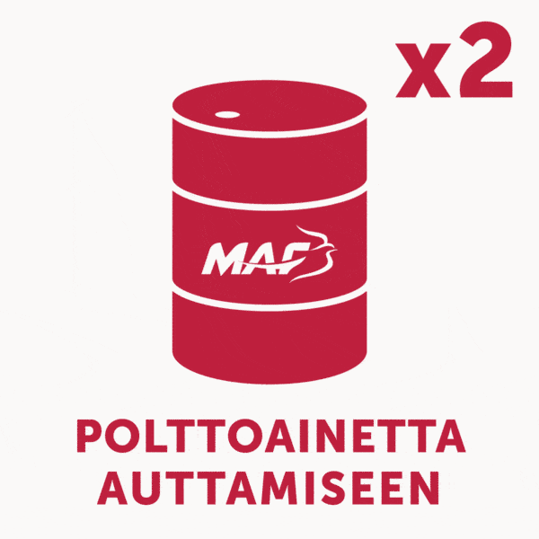 Punainen polttoainetynnyri, jossa MAF:n logo