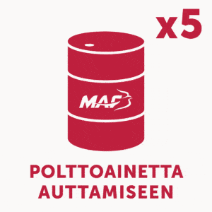 Punainen polttoainetynnyri, jossa MAF:n logo